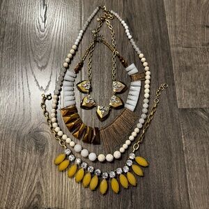 Elegant Gold white ivory Yellow brown Statement Necklace set of 4